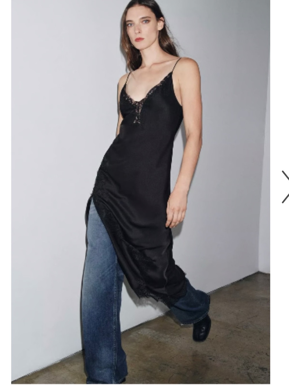 Zara Brown Lace-Trim Satin Slip Dress Size S